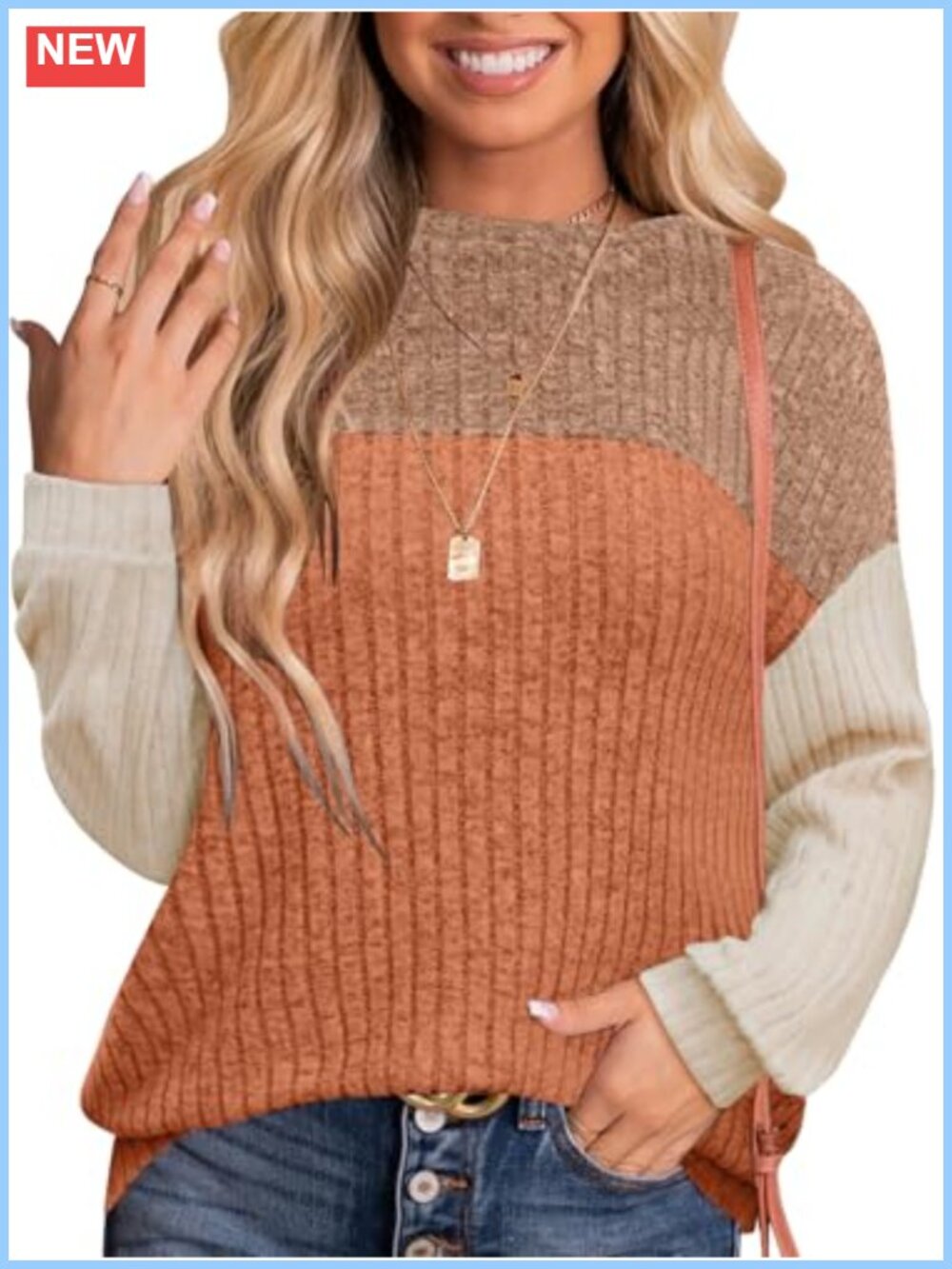 Women's Color Block Crewneck Tunic Top Long Sleeve Fall Sweater